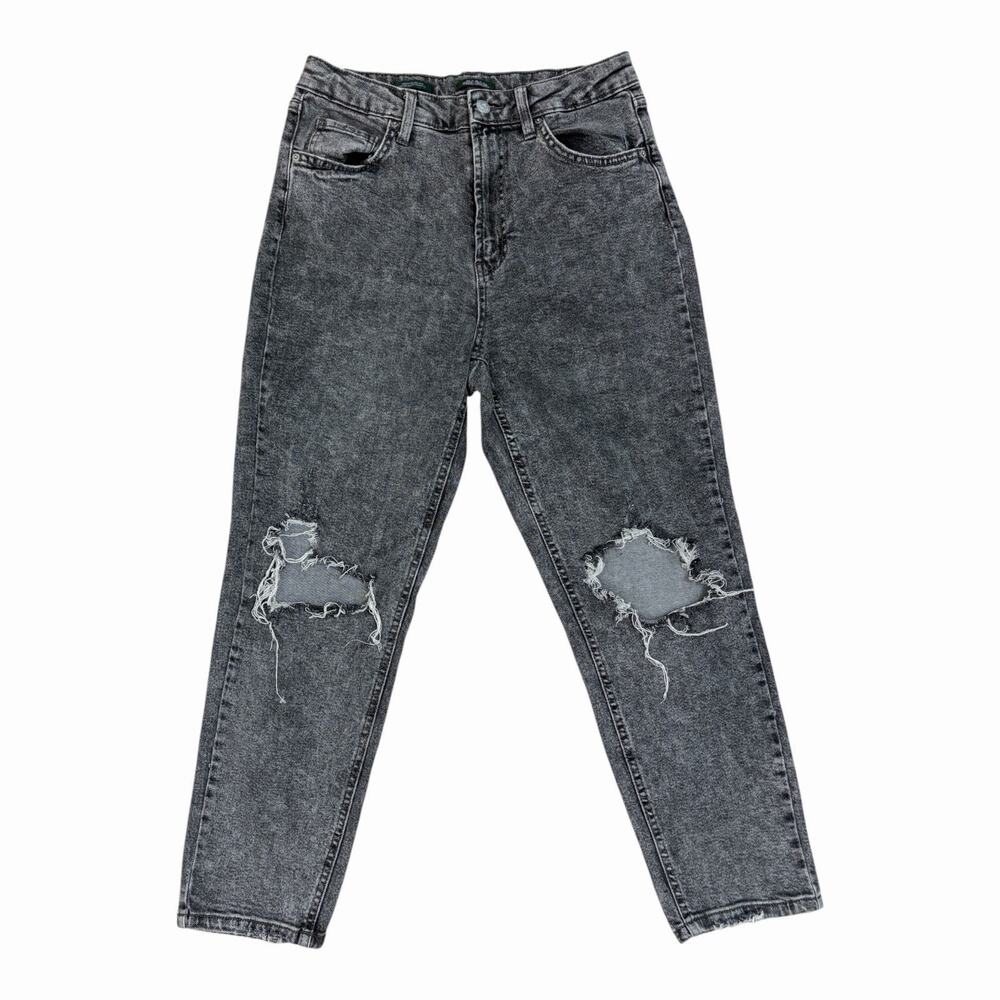 Wild Fable Mom Jeans Womens 10 Gray Acid Wash High Rise Distressed Tapered